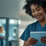 Nurse practitioner reviewing notes