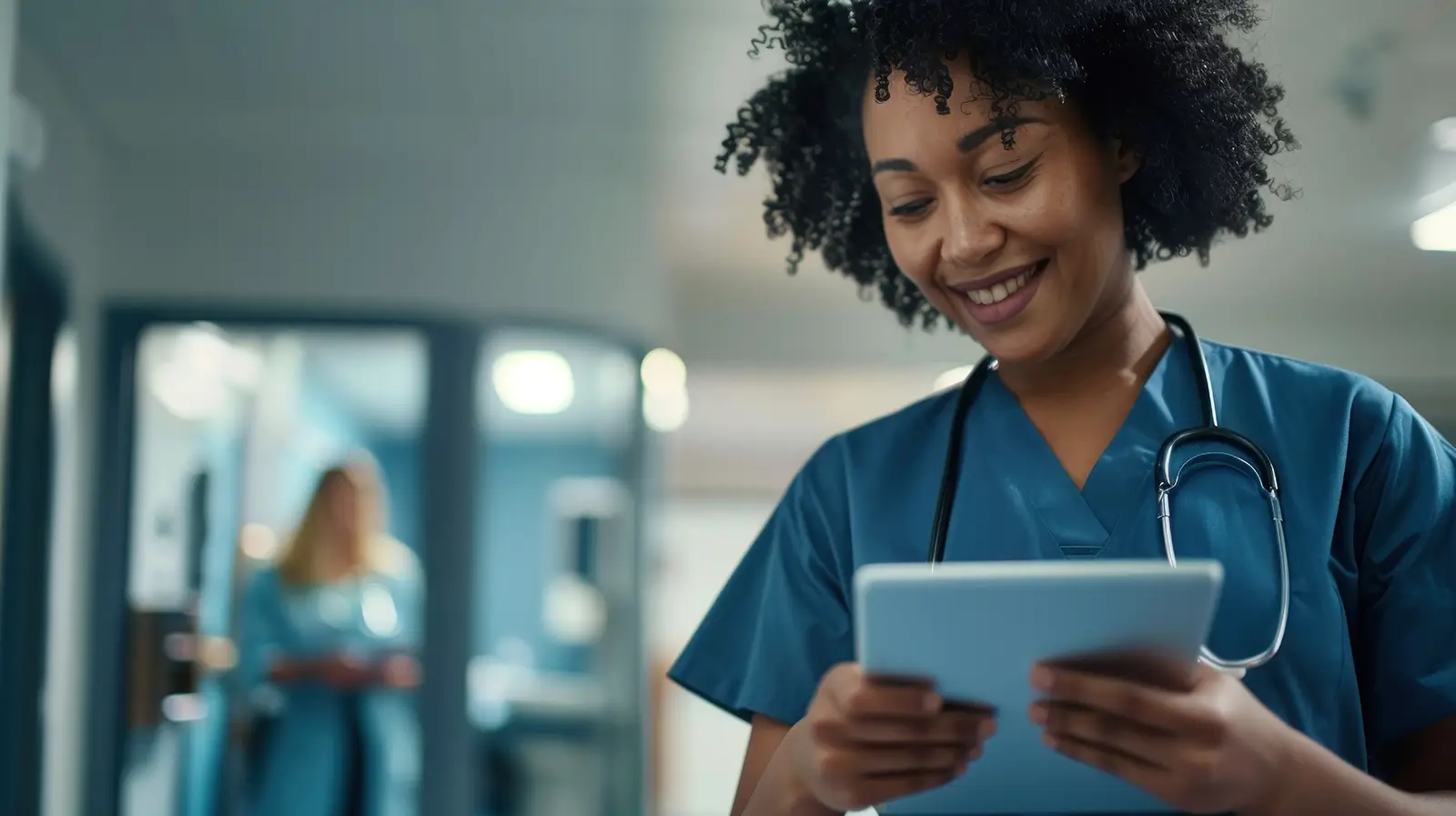 Nurse practitioner reviewing notes